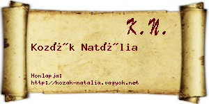 Kozák Natália névjegykártya